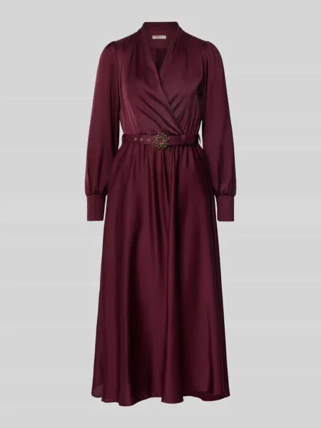 Sukienka koktajlowa o kroju regular fit w stylu kopertowym Rinascimento bordowa