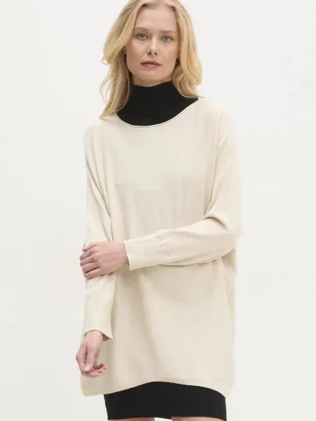 Пуловер Answear Lab дамски от лека материя бежово