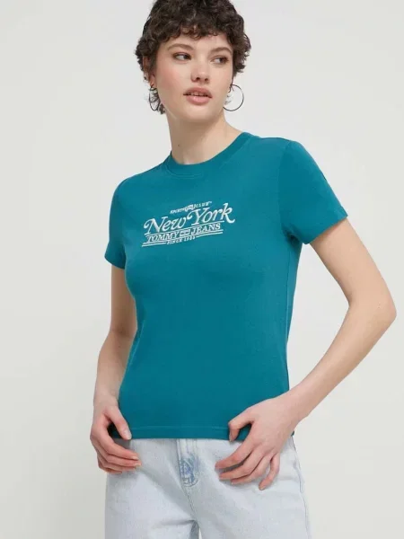 Тениска Tommy Jeans тюркоазено