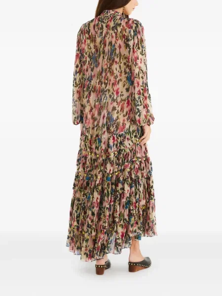Rochie maxi Farm Rio cu model floral cu volane de costum roz