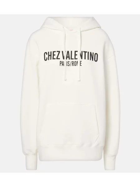Hanorac cu glugă Valentino cu imagine din jerseu alb