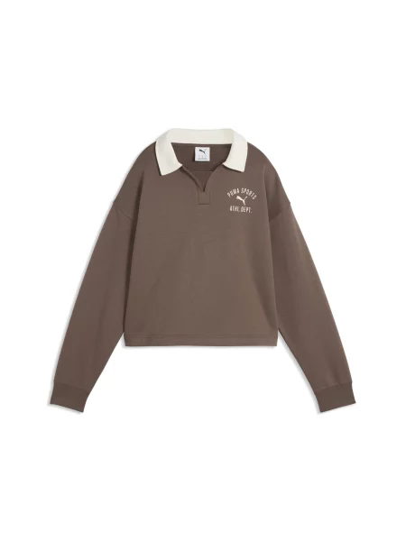 PUMA luźna bluza dresowa Varsity z kołnierzykiem polo Odzież XXS brązowy