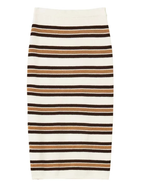 Fustă midi Twinset cu dungi tricotate până la genunchi alb