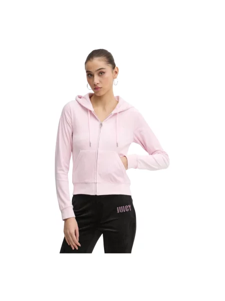 Juicy Couture bluza welurowa z kapturem wzorzysta różowy