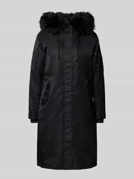 Płaszcz parka o kroju regular fit z obszyciem sztucznym futrem model „Jilla” Khujo czarna
