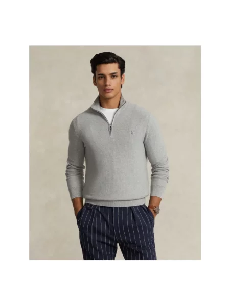 Sweter z dzianiny z wyhaftowanym logo Ralph Lauren szary