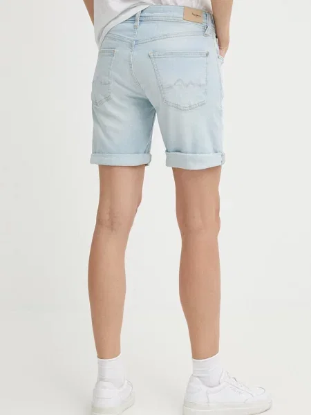 Džínové šortky Pepe Jeans SLIM SHORT MW hladké medium waist modré