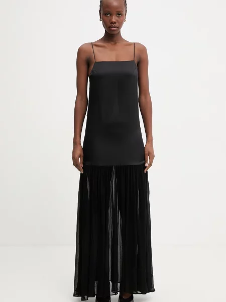 Anine Bing CLEMENTINE DRESS BLACK sukienka gładka z lnu czarna