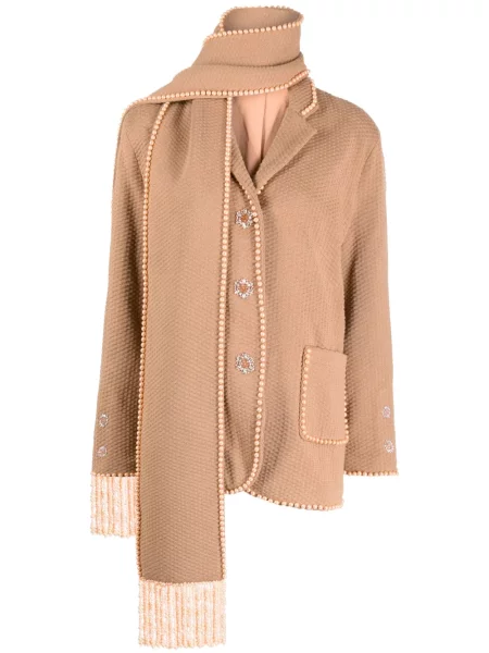 Kurtka Izaak Azanei z frędzli jednorzędowa brązowa