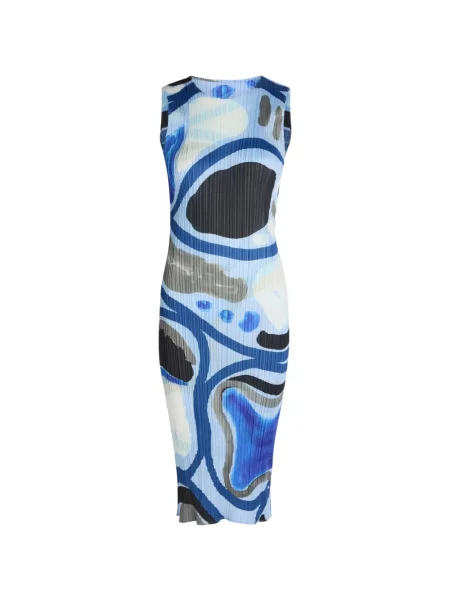 Rochie midi Pleats Please Issey Miyake cu imagine cu imprimeu abstract albastru