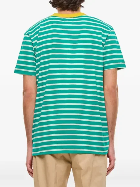 Tricou Howlin' cu dungi cu imagine cu decolteu rotund verde