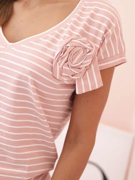 Top Kesi cu dungi cu decolteu în V alb