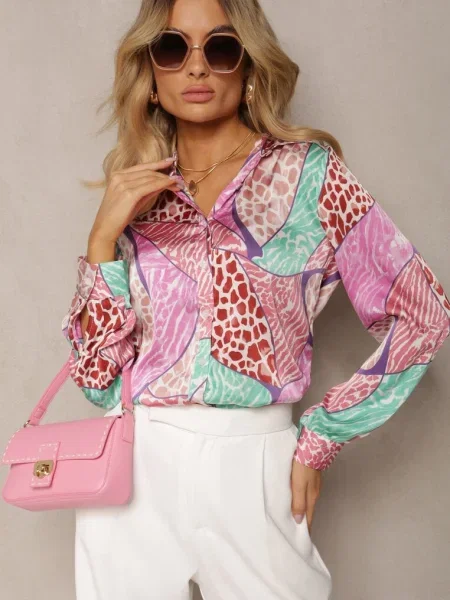 Fucsia Cămașă Clasică cu Imprimeu Abstract Colorat Ripeata roz