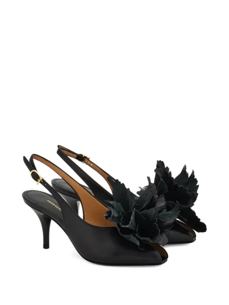 Pantofi cu toc Ferragamo cu model floral slingback negru