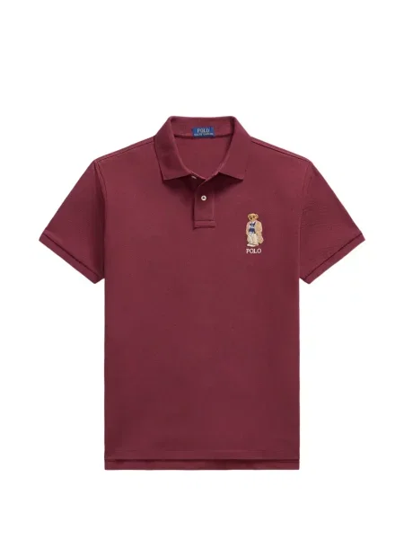Fleece polo Polo Ralph Lauren με κέντημα με λαιμόκοψη v κόκκινο