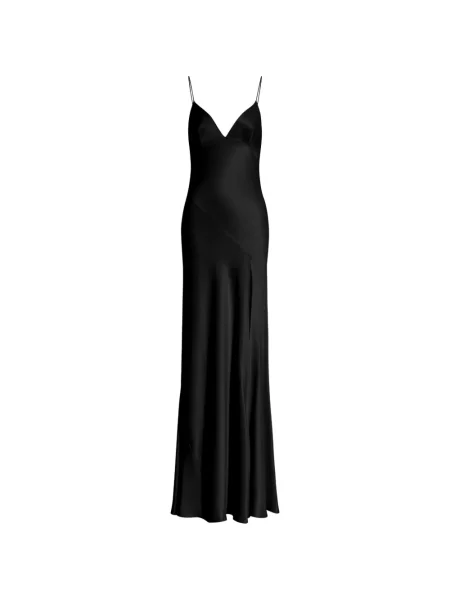 Rochie maxi Alberta Ferretti din satin cu decolteu în V negru