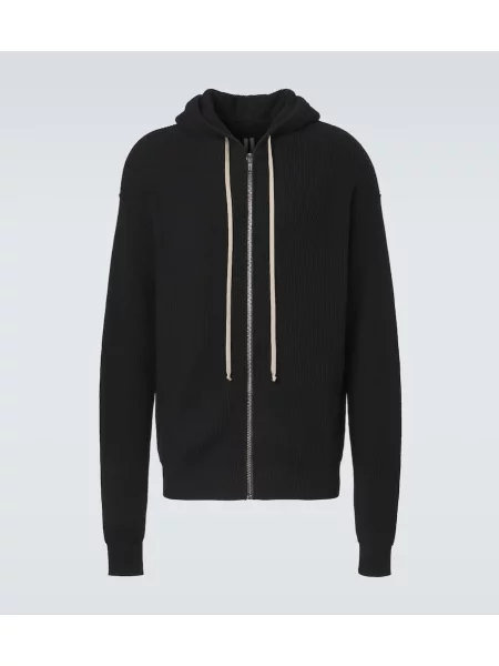 Hanorac cu glugă Rick Owens de lână cu nervuri negru
