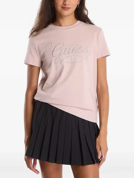 Tricou Guess cu broderie roz