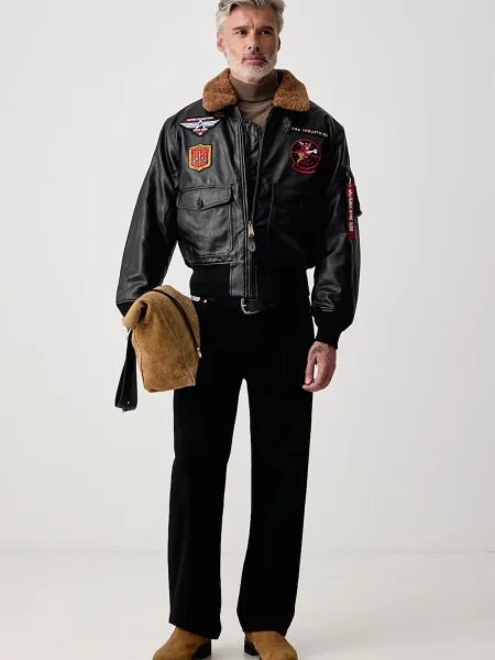 Kožna jakna Alpha Industries crna