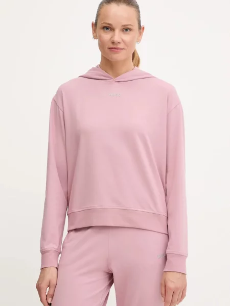 HUGO bluza lounge z kapturem gładka różowy
