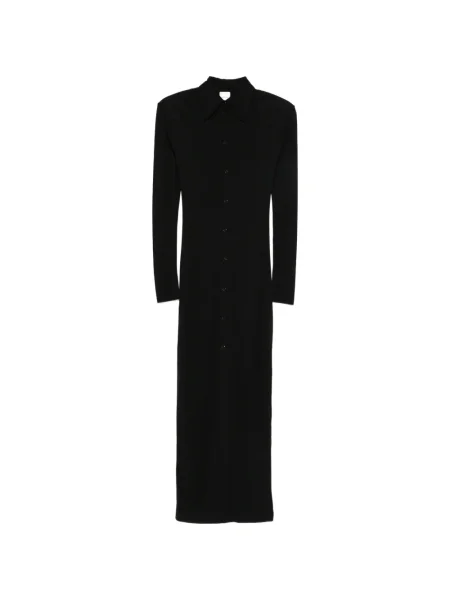 Maxi rochie tip cămașă Nanushka cu umeri de costum negru