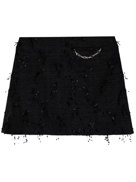 Mała spódnica mini Ganni z frędzli tweedowa czarna