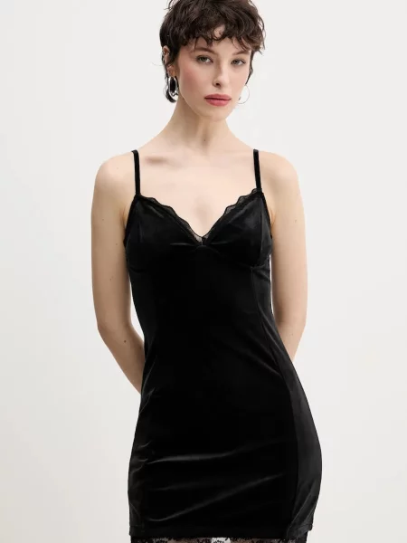 Juicy Couture rochie de catifea JUICY HIBISCUS CRYSTAL mini mulata negru