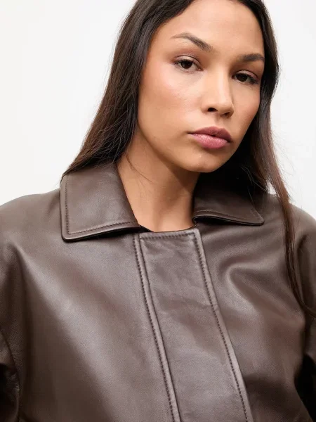 Шкіряна куртка Answear.LAB демісезонна oversize коричневий