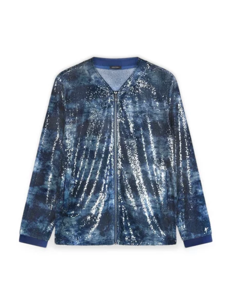 Bluza rozpinana Fiorella Rubino z cekinami tiulowa niebieska