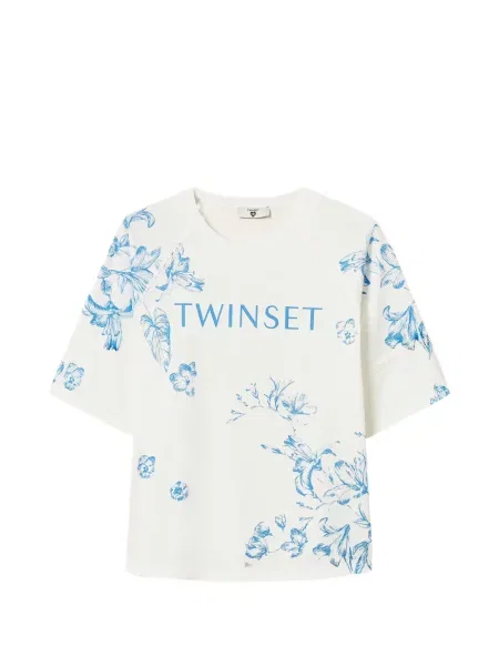 Tricou Twinset cu model floral cu imagine alb