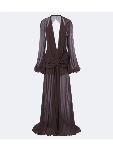 Rochie maxi De La Vali din șifon maro