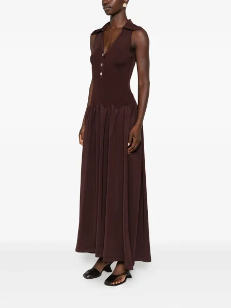 Rochie midi Self-portrait tricotate până la genunchi de costum maro