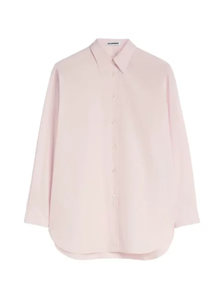 Cămașă Jil Sander cu broderie din poplin roz