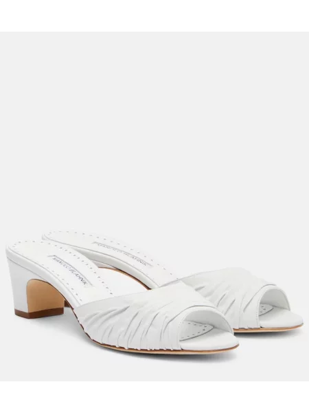 Kožené mules Manolo Blahnik bílé