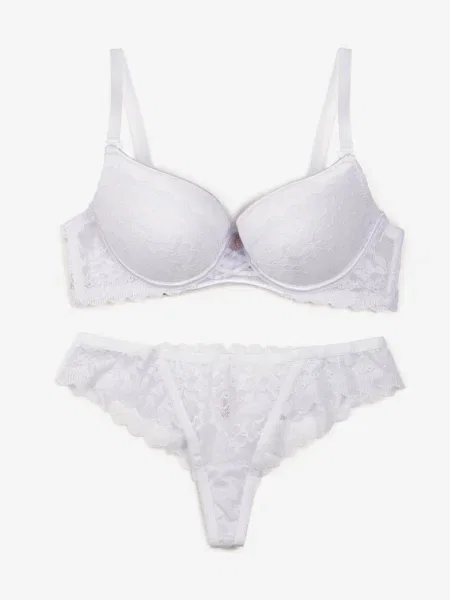 Set Dantelă Sutien Push-Up și String Jasminesa albă