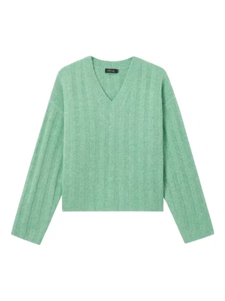 Sweter Tout A Coup z dekoltem w serek prążkowany zielony