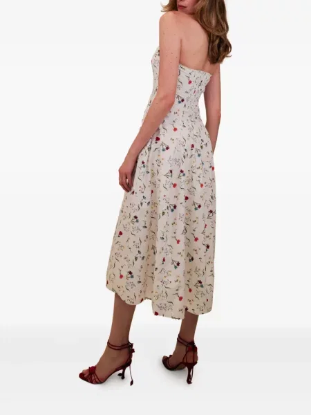 Rochie midi Azeeza cu model floral până la genunchi de costum alb