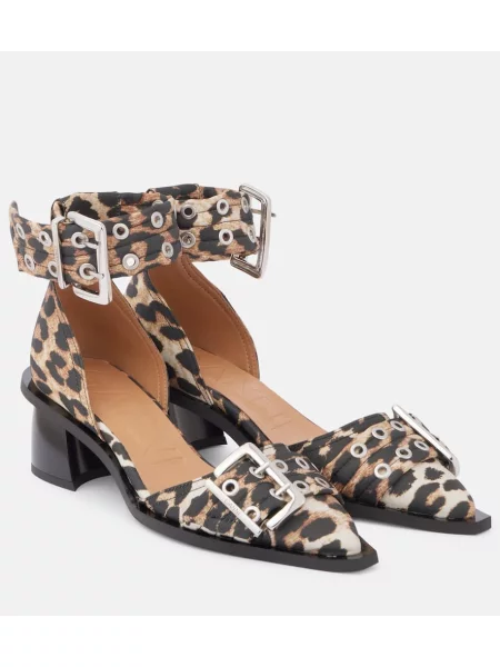Pantofi cu toc Ganni din satin cu imagine cu model leopard