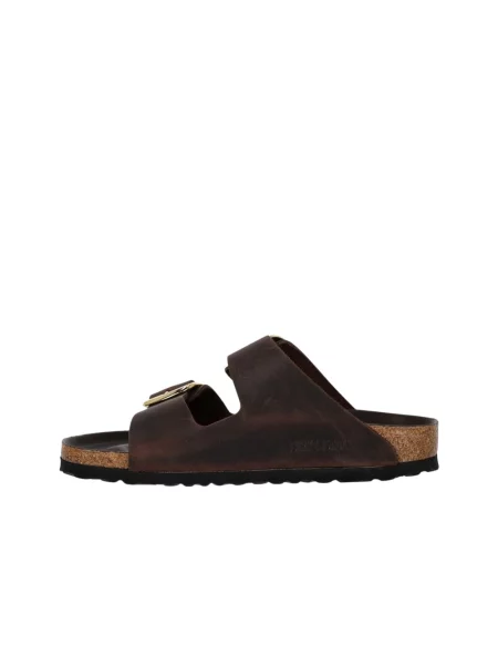 Klapki Birkenstock skórzane na sprzączkę brązowe