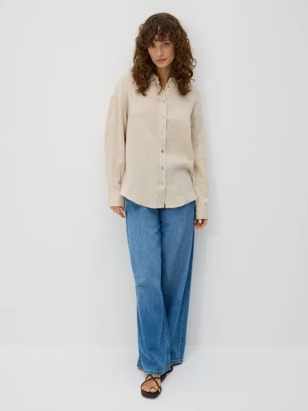 Reserved Сорочка oversize з муслінової бежевий