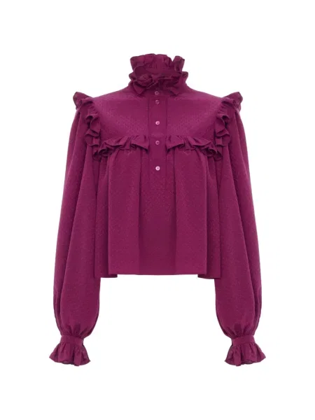 Top Chloé de mătase cu volane violet
