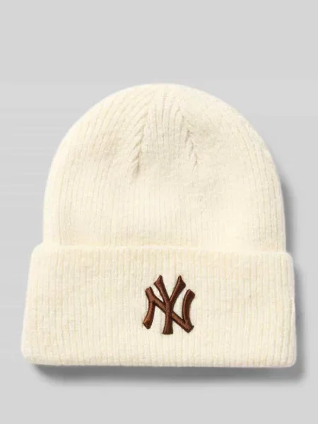 Czapka beanie z dodatkiem wełny w efekcie prążkowania New Era beżowa