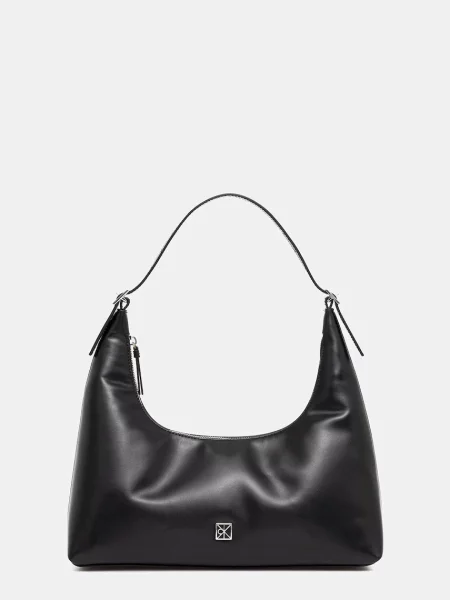 Geantă Calvin Klein Emblem Hw Lthr Shoulder Bag negru