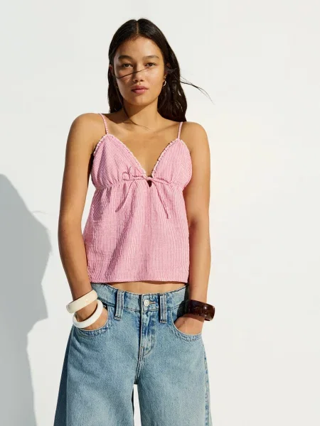 Bershka Top roșu rodie alb