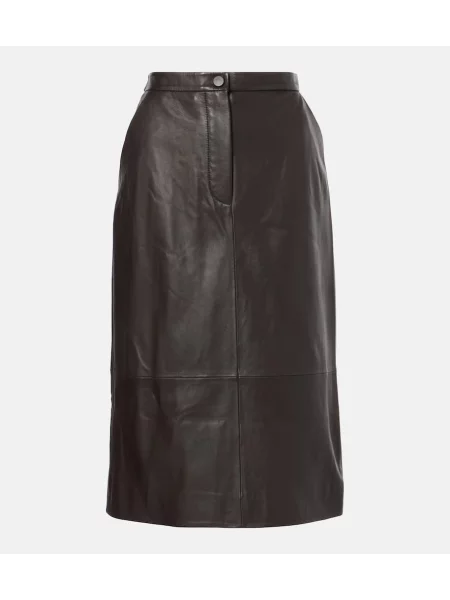 Spódnica skórzana Yves Salomon do kolan brązowa