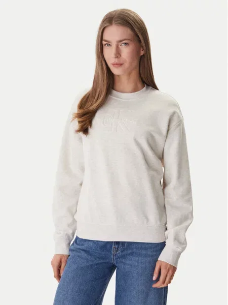 Bluza Calvin Klein Jeans Ls Embossed Monologo Terry Crewneck Vanilla Heather S beżowe