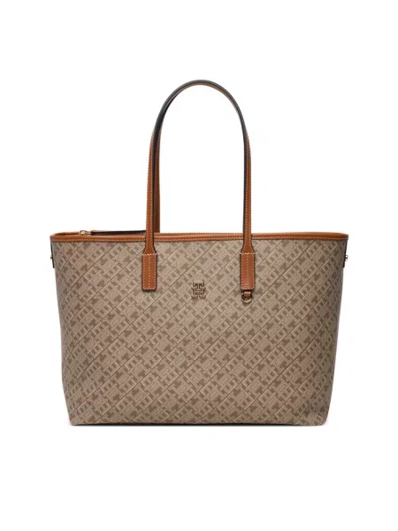 Tommy Hilfiger Torebka Th Monoplay Leather Tote jasny beżowy