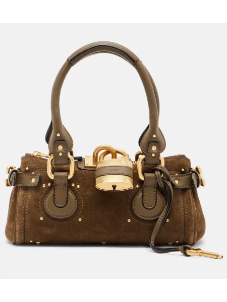 Geantă Chloé din piele de căprioară verde