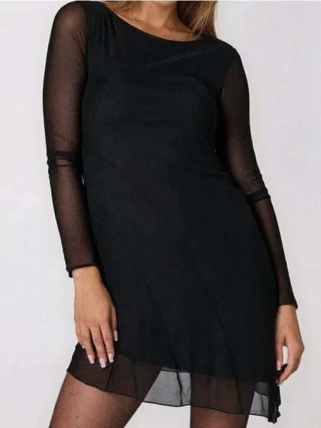 Сукня з сітчастими вставками та декоративними швами чорний