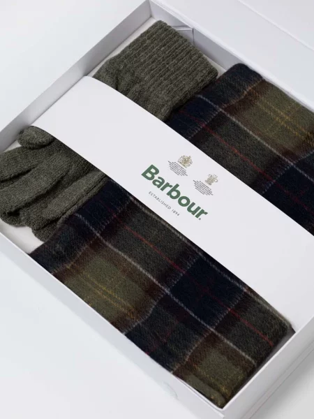 Barbour sál és kesztyű sötétkék mintás zöld